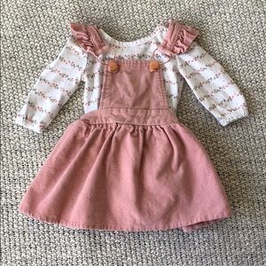 Corduroy overall skirt set